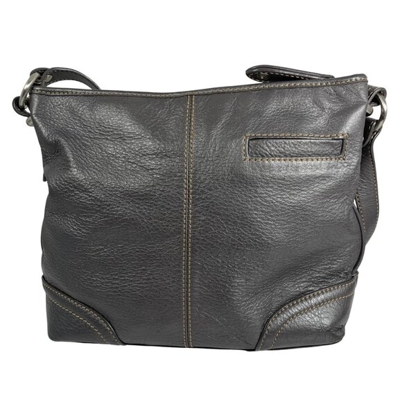 The Sak Metallic Gray Pebbled Leather Shoulder Bag Textured Strap w/ Charm - Picture 5 of 14